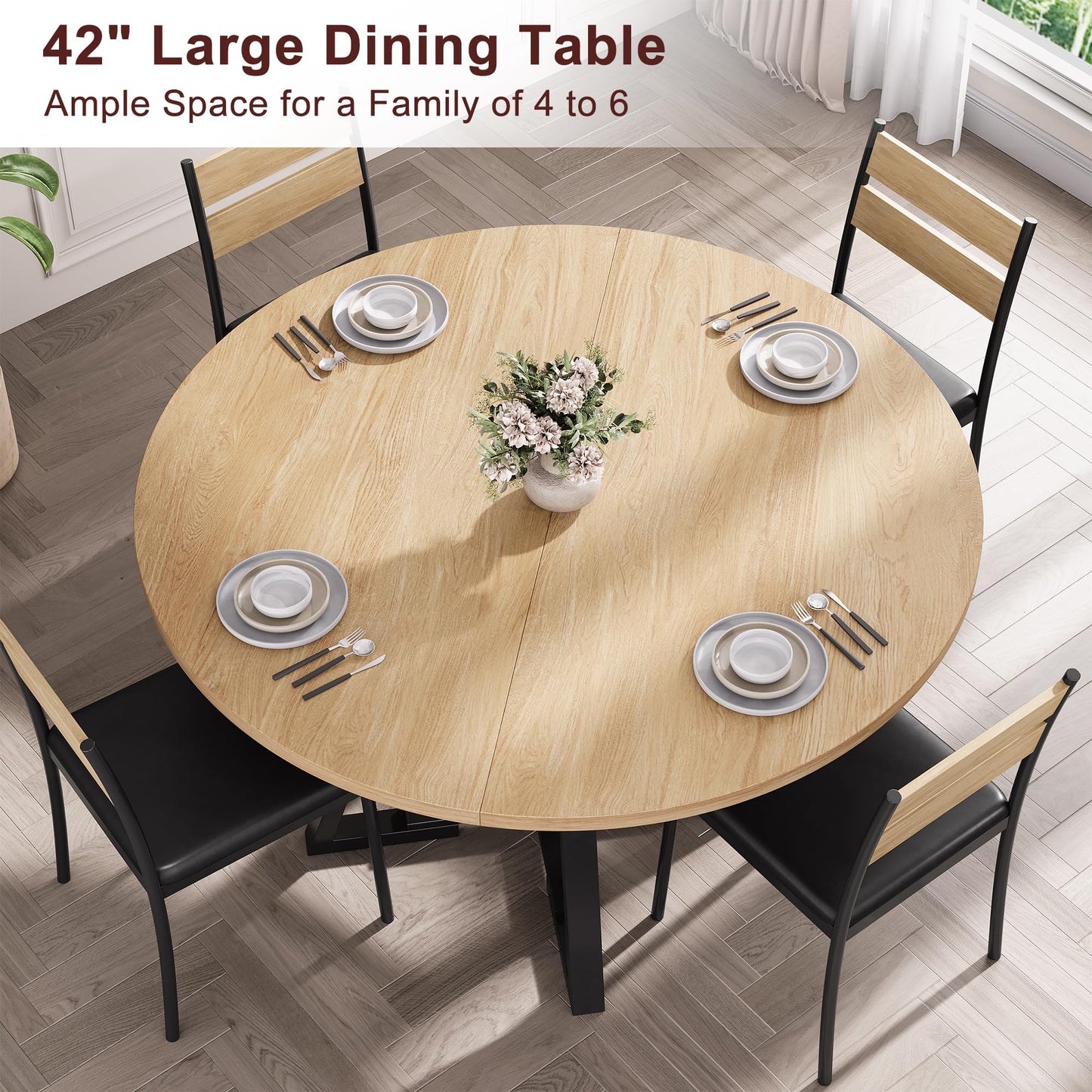 Jocoevol 42'' Round Dining Table for 4,Kitchen Dining Room Circle Dinner Pedestal Table,Space Saving Wood Kitchen & Dining Room Furniture (Natual Wood, 42In)