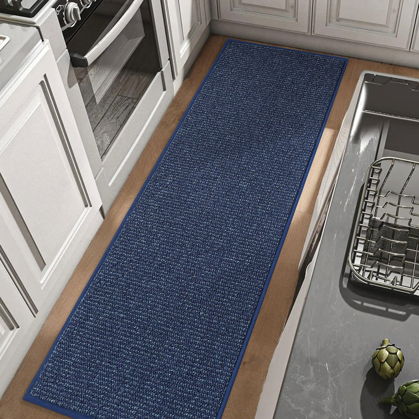 BEQHAUSE Kitchen Runner Rugs 24"x60", Non-Slip Kitchen Mats for Floor, Super Absorbent and Stain Resistant Kitchen Rugs, Machine Washable Rugs for Kitchen, Hallway, Laundry & Sink, Blue