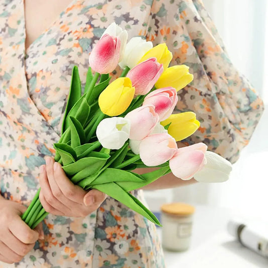 10Pcs Artificial Flower Realistic Touch Tulip Scrapbooking Vase Home Decor Wedding Garden Arch Garland Mother's Day Bouquet diy