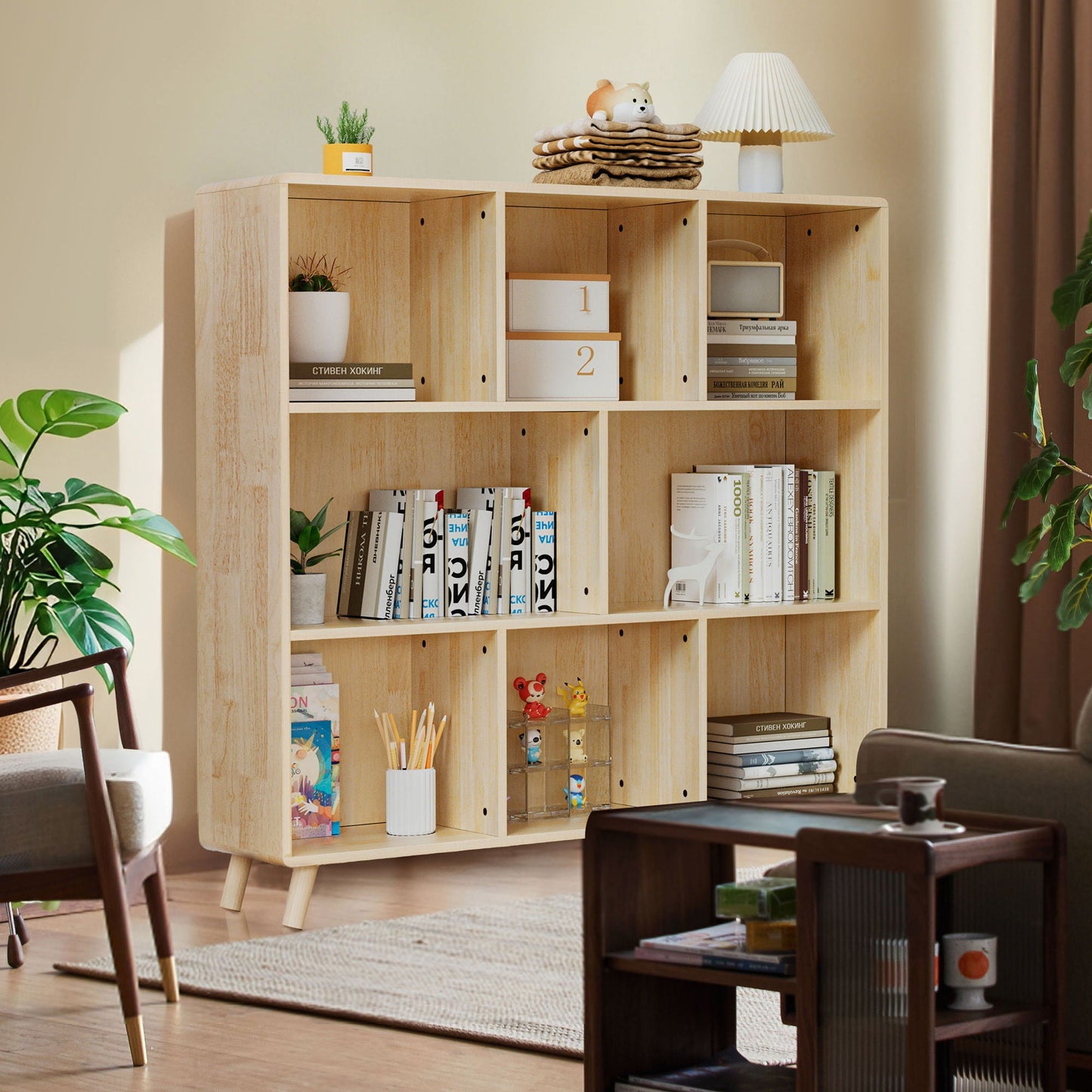 8 Compartment Storage Cabinet With Fixed Shelves For Books - Wood