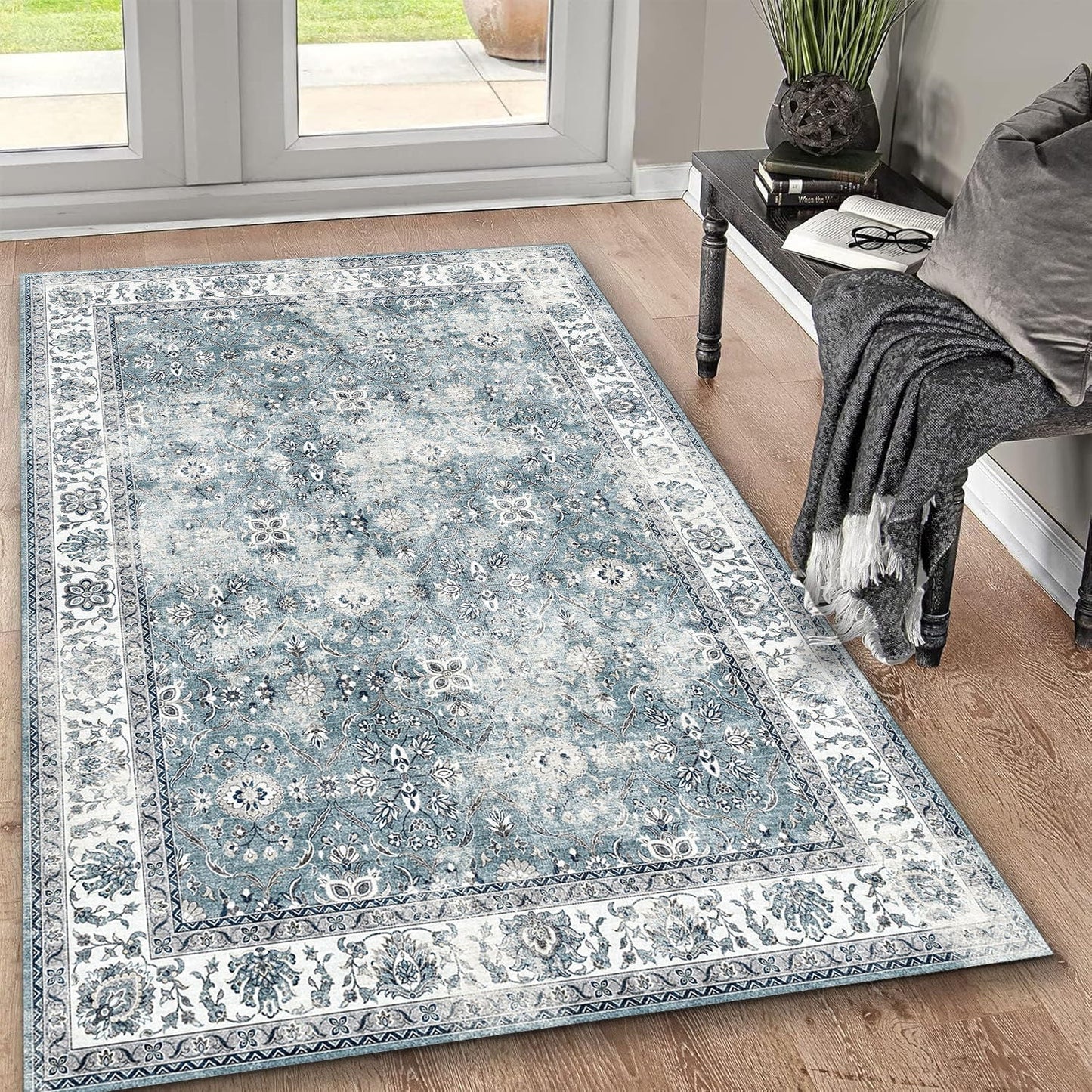 Toucan - 5' X 7' Washable Non - Slip Area Rug, Elegant Design - Silver