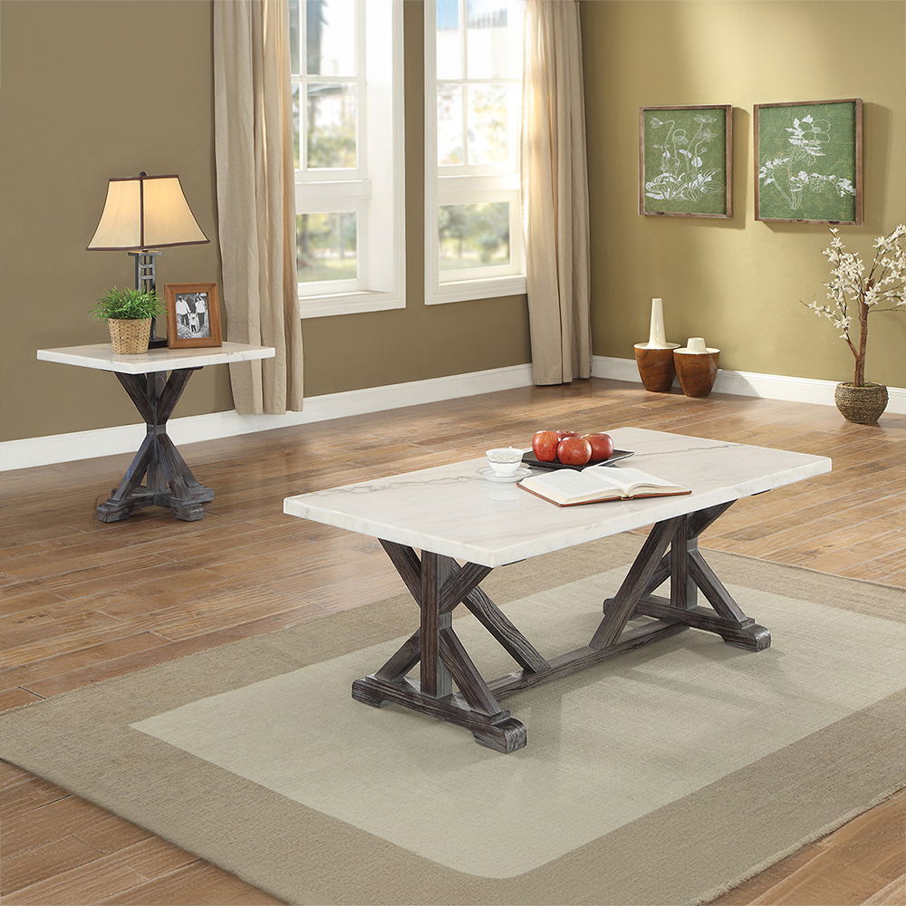 Romina - End Table - White Marble Top & Weathered Espresso