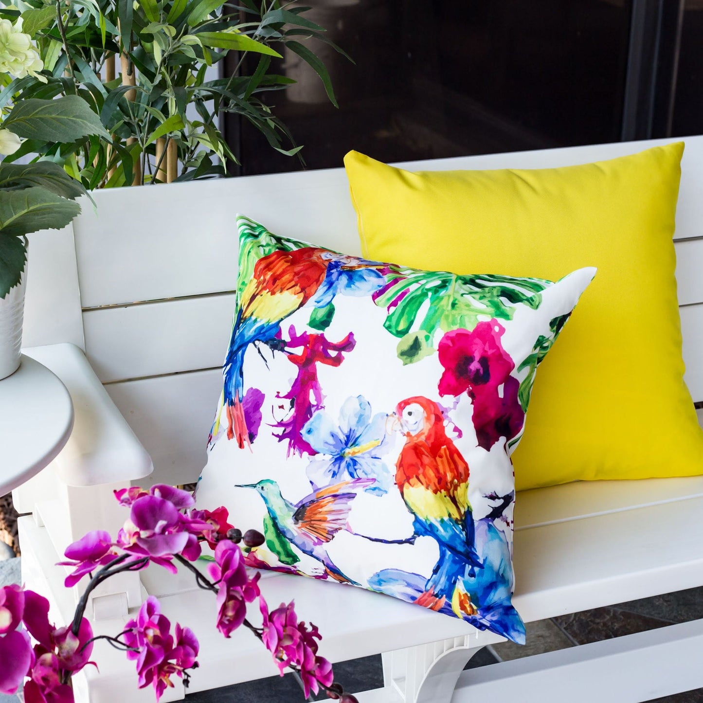 Tropical Parrot Outdoor & Indoor Pillow With Solarium - Multicolor