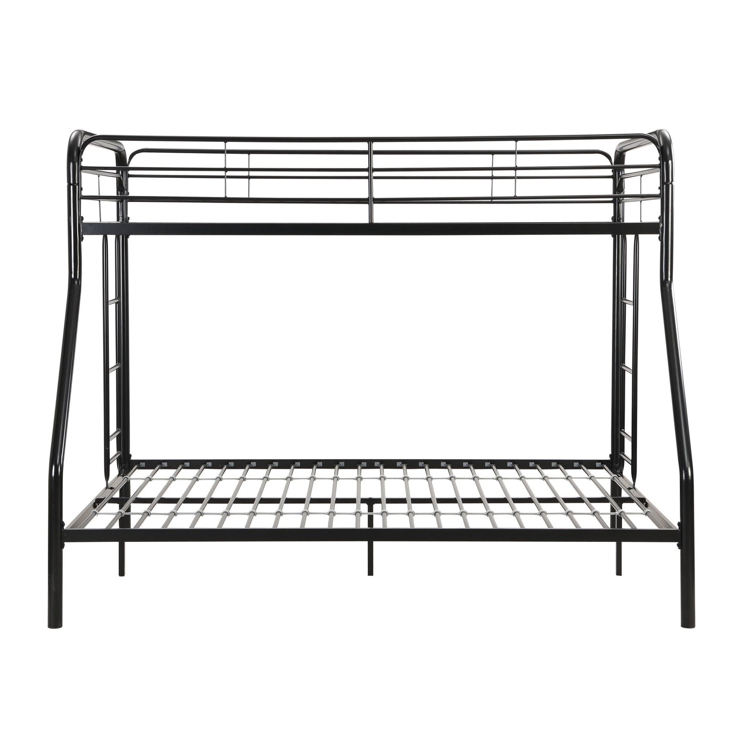 Modern Twin Over Full Metal Bunk Bed With Trundle And Dual Side Ladder And Metal Design - Black / Brown