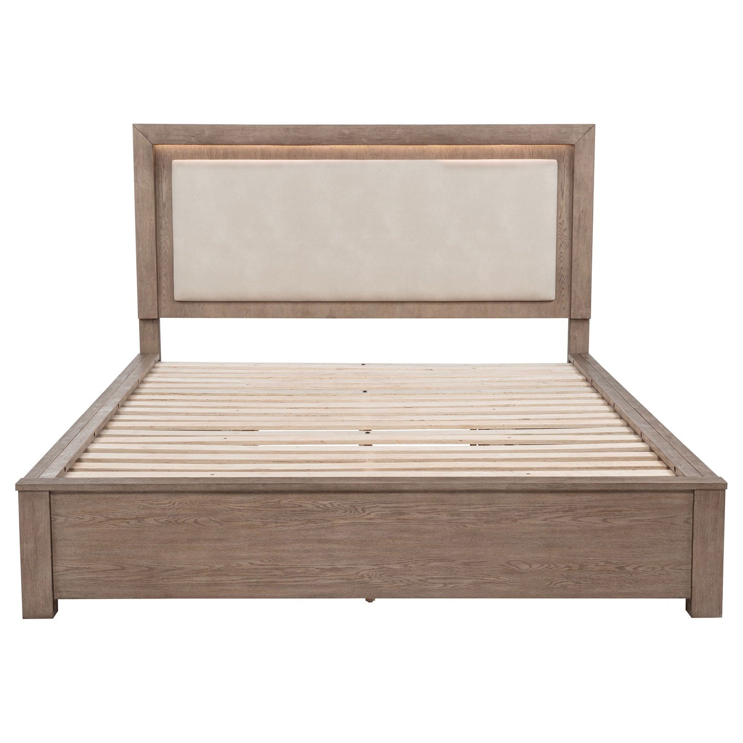 Kenora 56-inch Eastern King LED Storage Bed Barley Brown