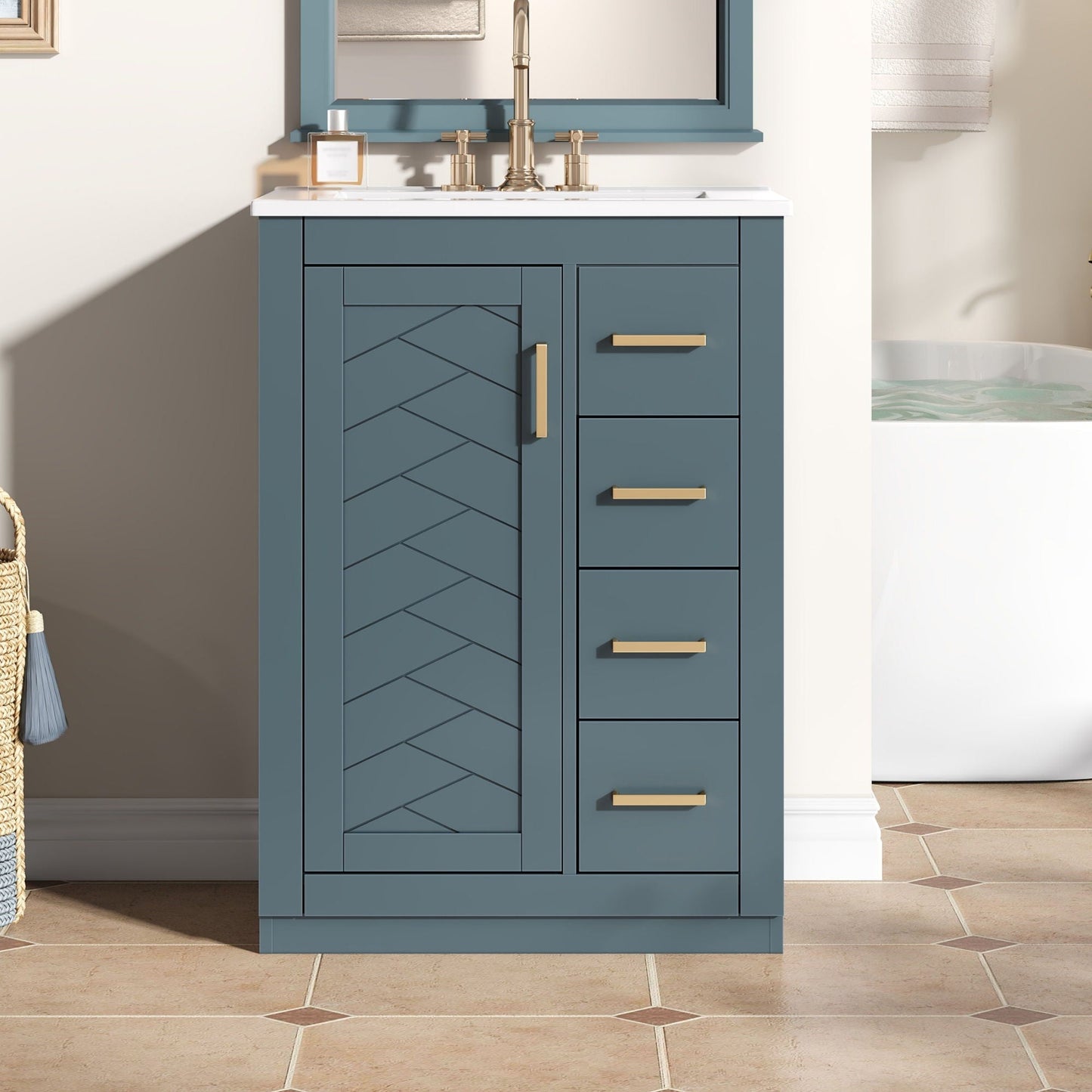 Modern Bathroom Vanity With 1 Door And 3 Drawers