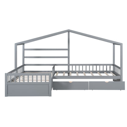 L Shape Platform Bed With 3 Storage Drawers