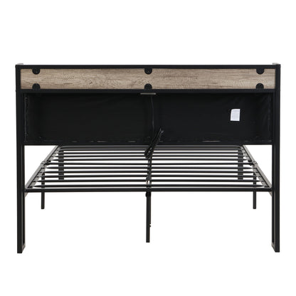 Modern Bed Frame With LED Lights, Upholstered Headboard, USB Charging
