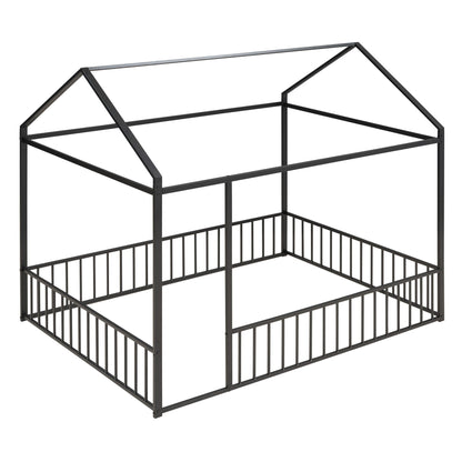Metal Bed House Bed Frame With Fence