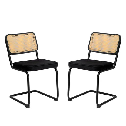 Rattan Side Accent Dining Chairs With Painted Legs (Set of 2)