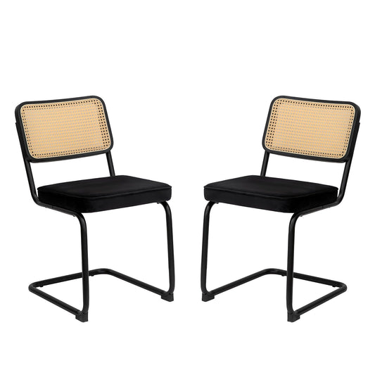 Rattan Side Accent Dining Chairs With Painted Legs (Set of 2)