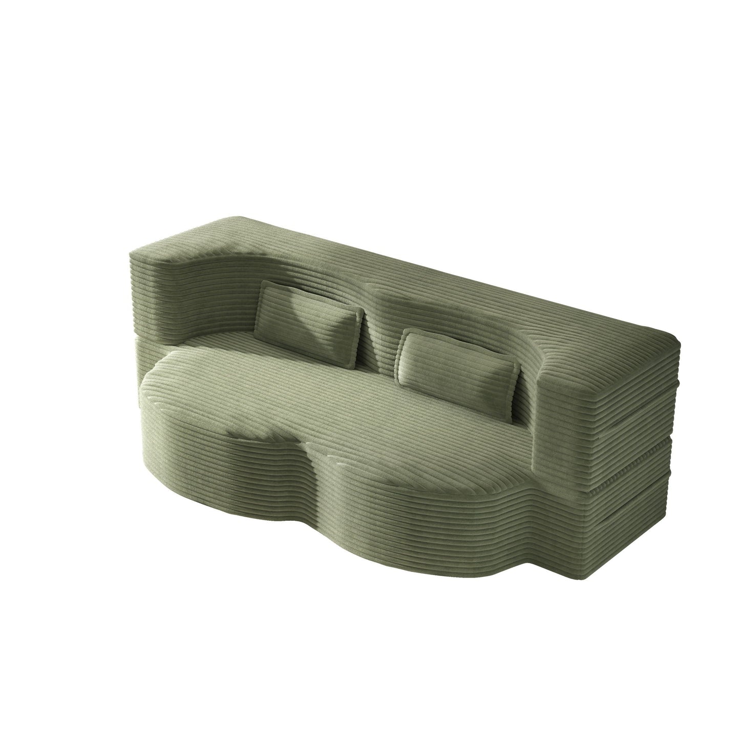 Modern Floor Sofa With 2 Pillows, Convertible Twin Size Folding Mattress For Living Room