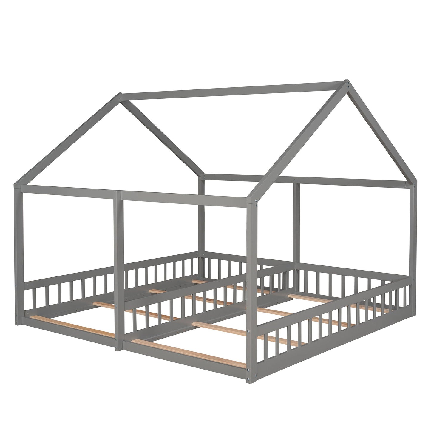 House Platform Beds, 2 Shared Beds, Metal Frame With Guardrails