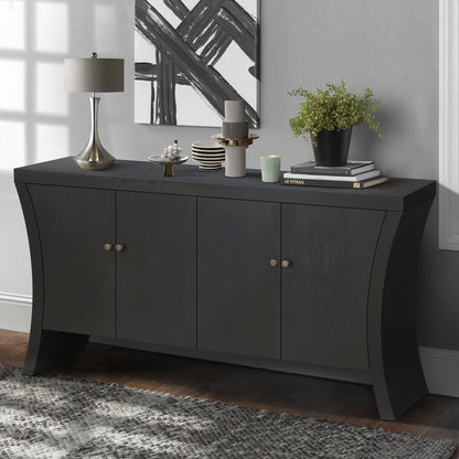 Refined Industrial 4 Door Credenza With Arc Legs & Clasps