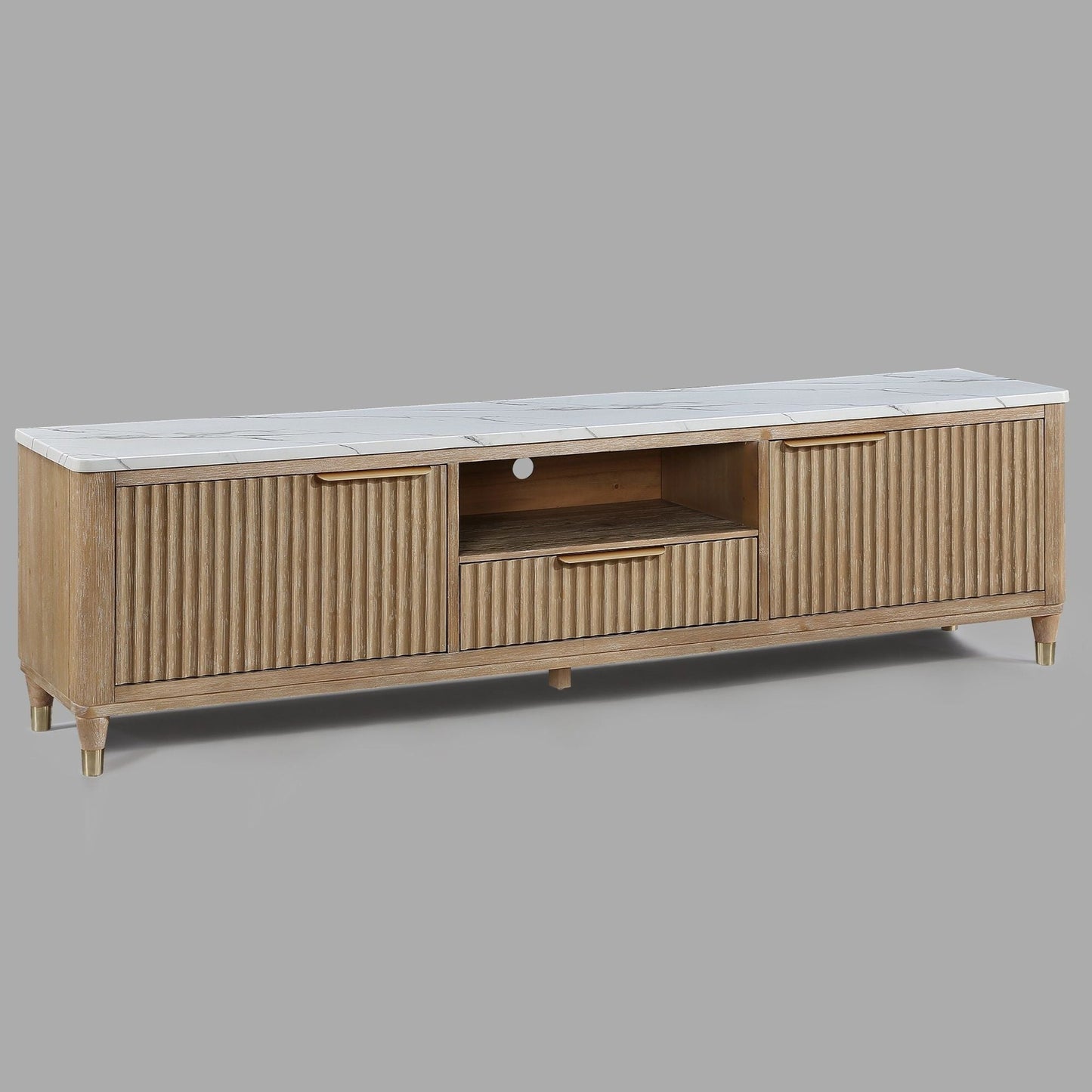 Fluted TV Stand With Accents - Natural Wood / White