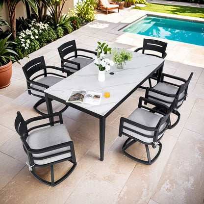 Modern Outdoor Patio Dining Set With Table And Chairs With Sunbrella Cushions