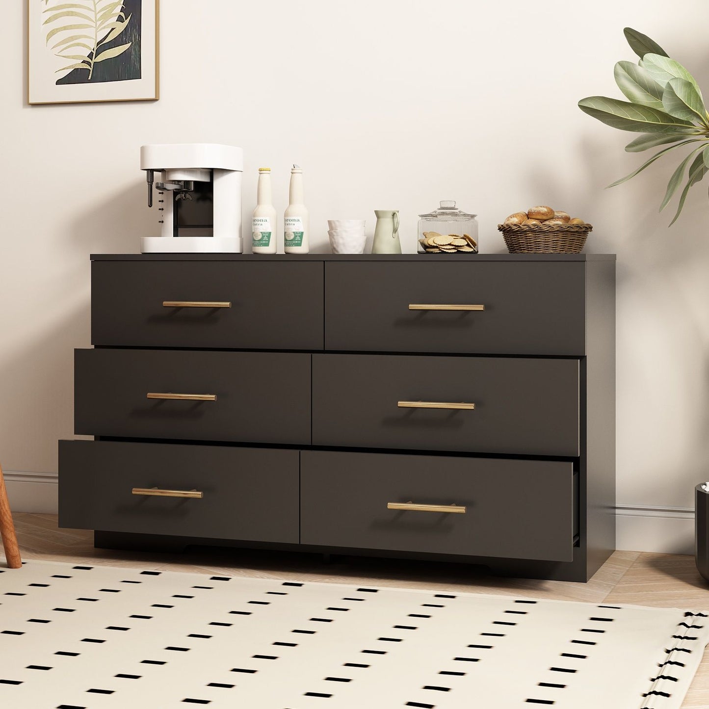 Large 6 Drawers Chest Of Drawer Dressers Table With Handle