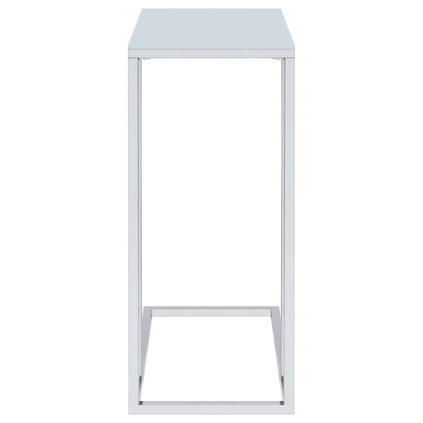 Stella White Glass Top C-Shaped Sofa Side Table Chrome