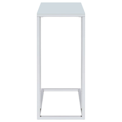 Stella White Glass Top C-Shaped Sofa Side Table Chrome