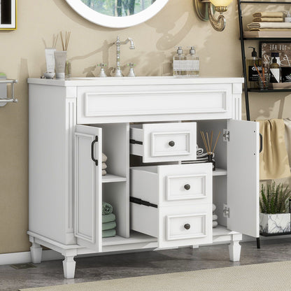 Bathroom Vanity With Top Sink, Basin On Cabinet With 2 Soft Closing Doors And 2 Drawers