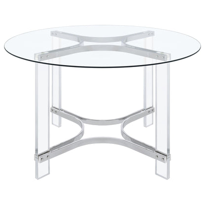 Keeling 47-inch Round Glass Top Acrylic Dining Table Chrome