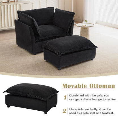 Modern Cozy Upholstered Armchair Sofa With Movable Ottoman