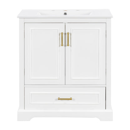 Bathroom Vanity With Sink, 1 Divided Drawer And 2 Soft Close Doors With Double Shelf