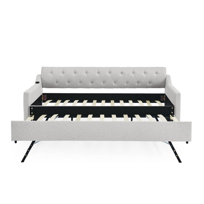 Size Upholstered Daybed With Trundle And USB Charging Armrest