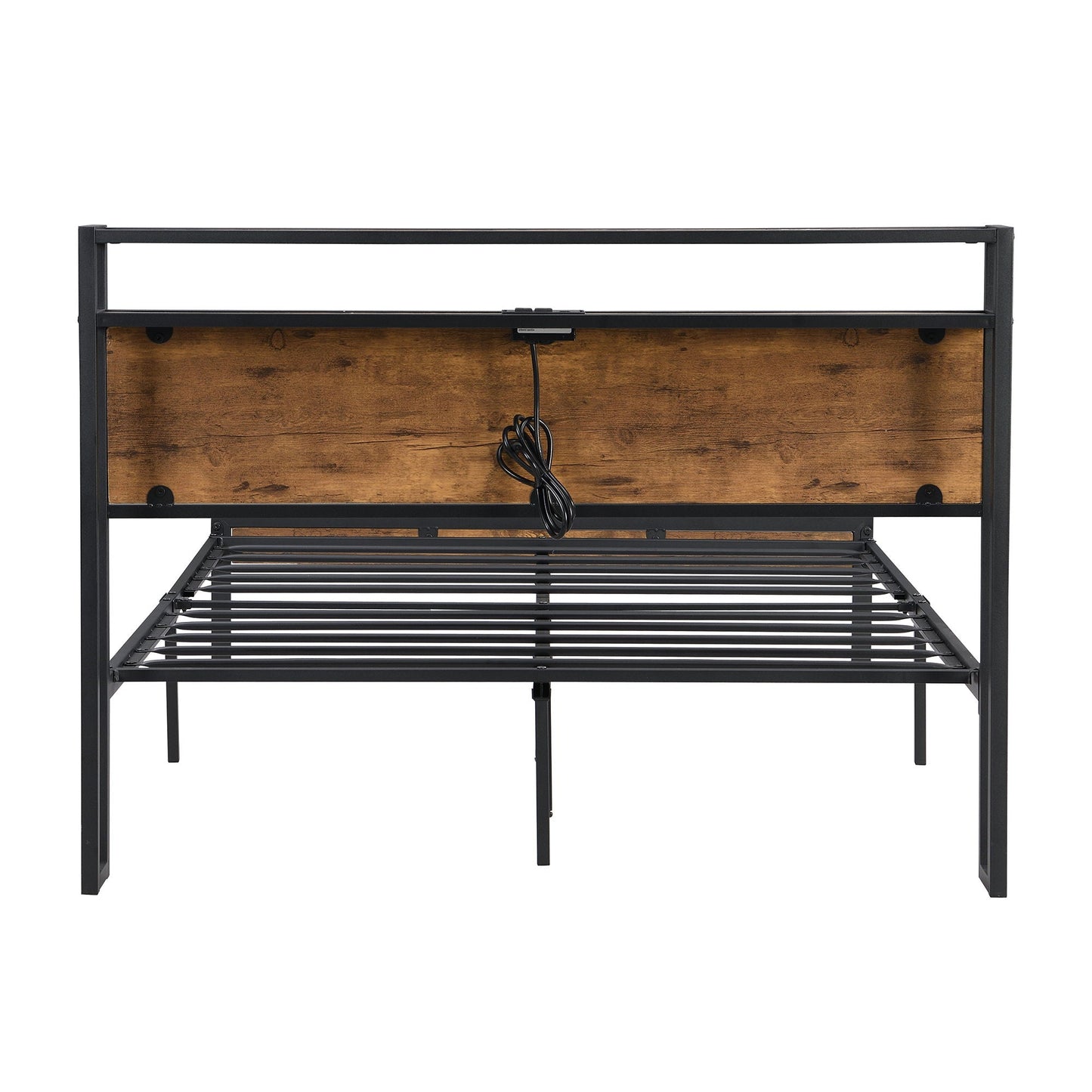 Platform Bed Frame With Wooden Headboard And Footboard, USB Liner