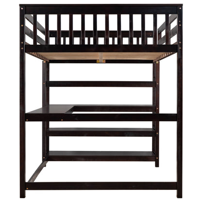 Loft Bed With Storage Shelves And Under Bed Desk