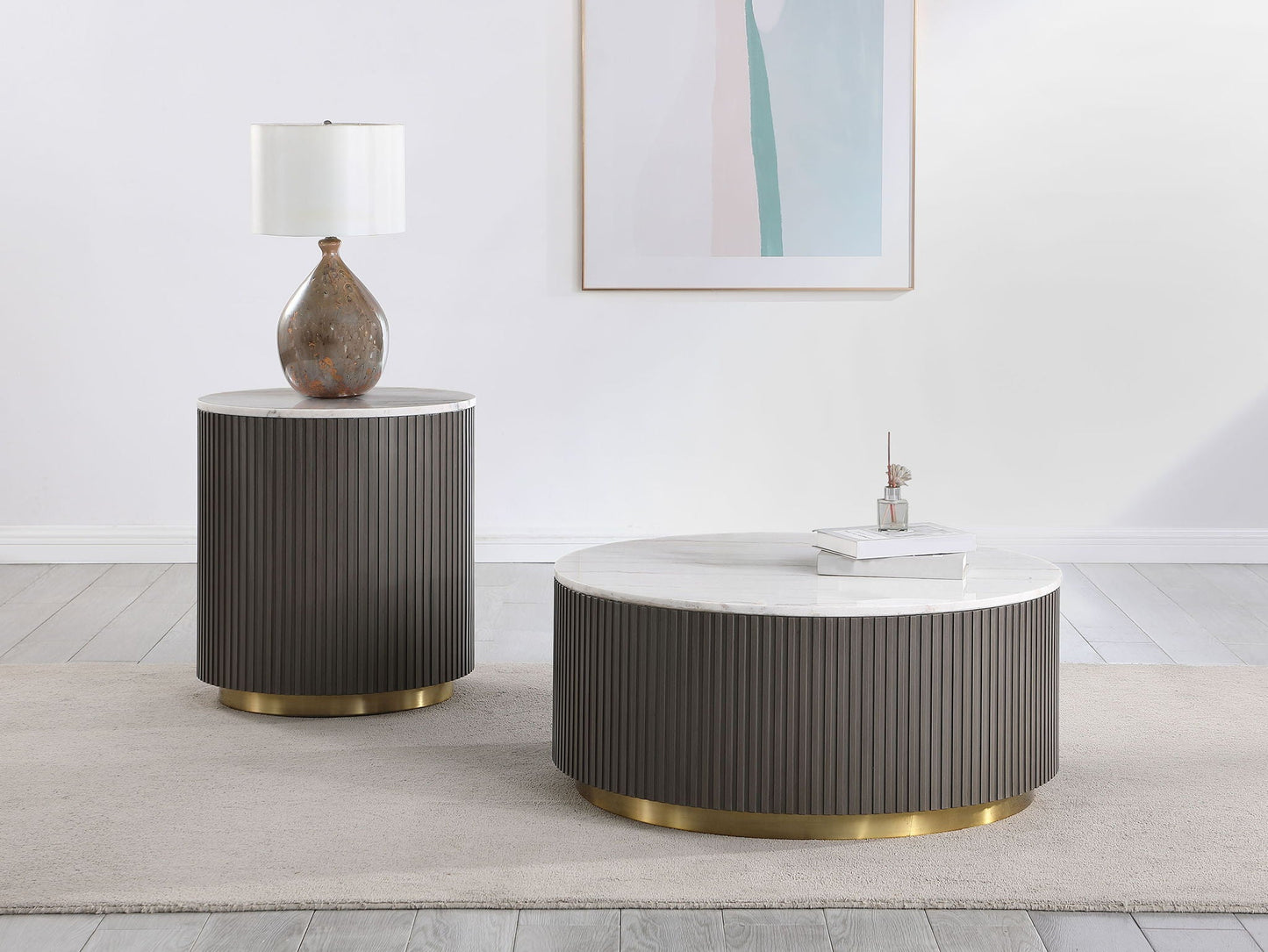 Jason Round White Marble Top Side End Table Charcoal