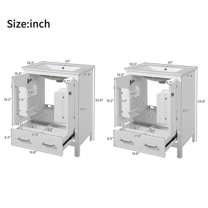 Bathroom Vanity With Integrated Undermount Ceramic Sink, 2 Doors And 1 Drawer, Soft Close Hinges