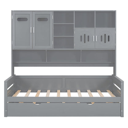 Daybed With All-In-One Cabinet And Shelf