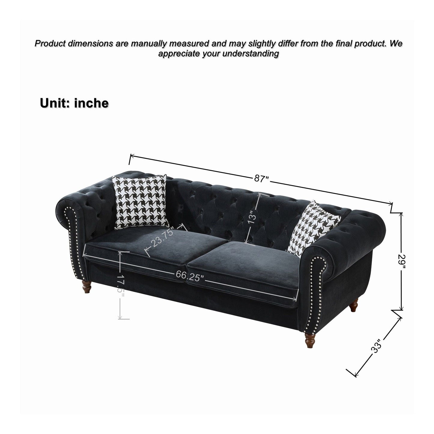 Chesterfield 3 And 2 Seater Upholstery Sofa With Roll Armrest & Nailhead Fabric Couch