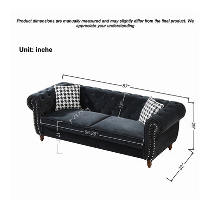 Chesterfield 3 And 2 Seater Upholstery Sofa With Roll Armrest & Nailhead Fabric Couch