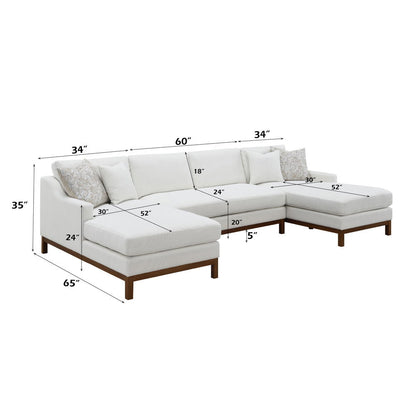 Valiant - Sectional Sofa With 4 Pillows - Ivory Chenille