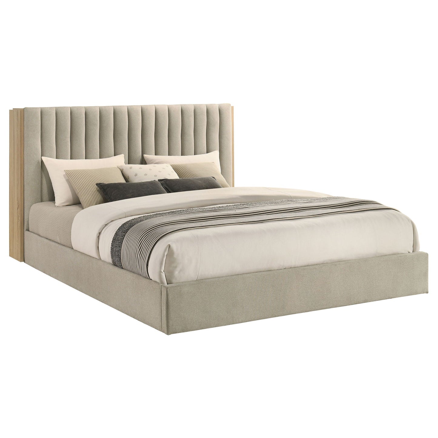Arielle Eastern King Bookcase Panel Storage Bed Light Oak