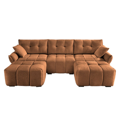 Sofa Set With Ottoman And Pillows, Textured, High Resilience Cushions