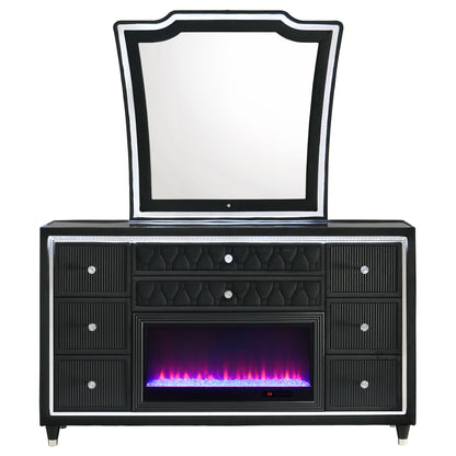 Lorient 8-drawer LED Flame Box Dresser and Mirror Black