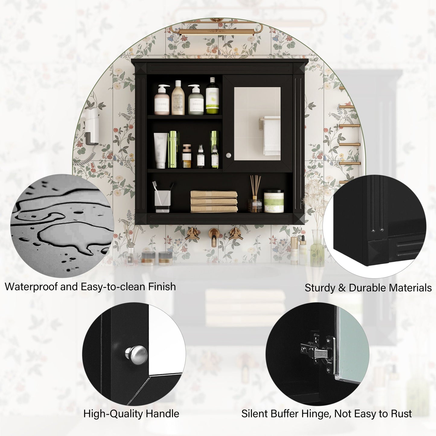 Wall-Mounted Bathroom Cabinet With Mirror And Adjustable Shelves