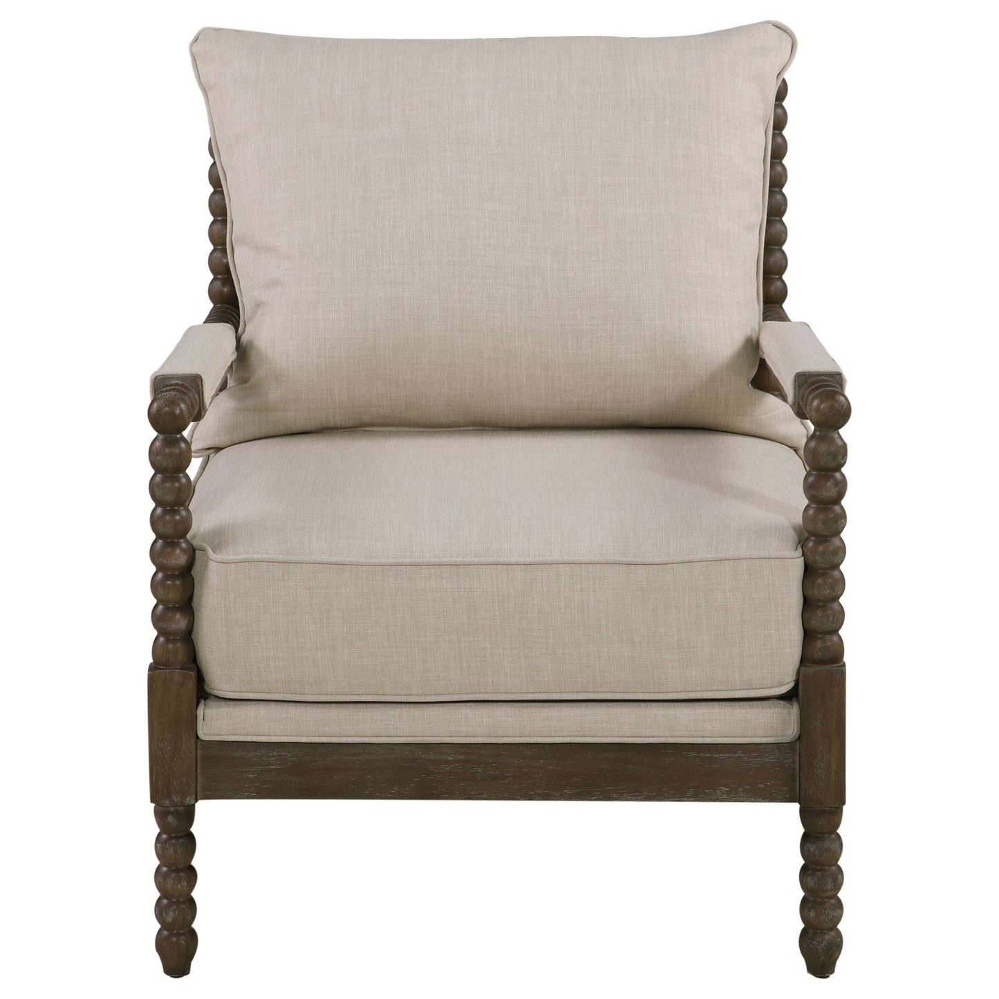 Blanchett Upholstered Bobbin Accent Chair Beige and Distressed Brown