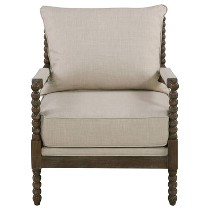 Blanchett Upholstered Bobbin Accent Chair Beige and Distressed Brown