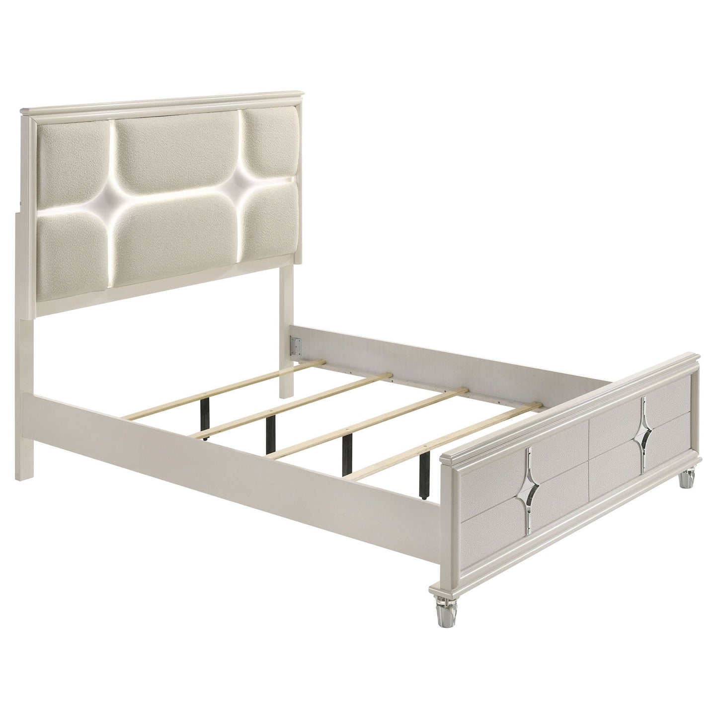 Olivia Queen Panel Bed LED Headboard Pearl White