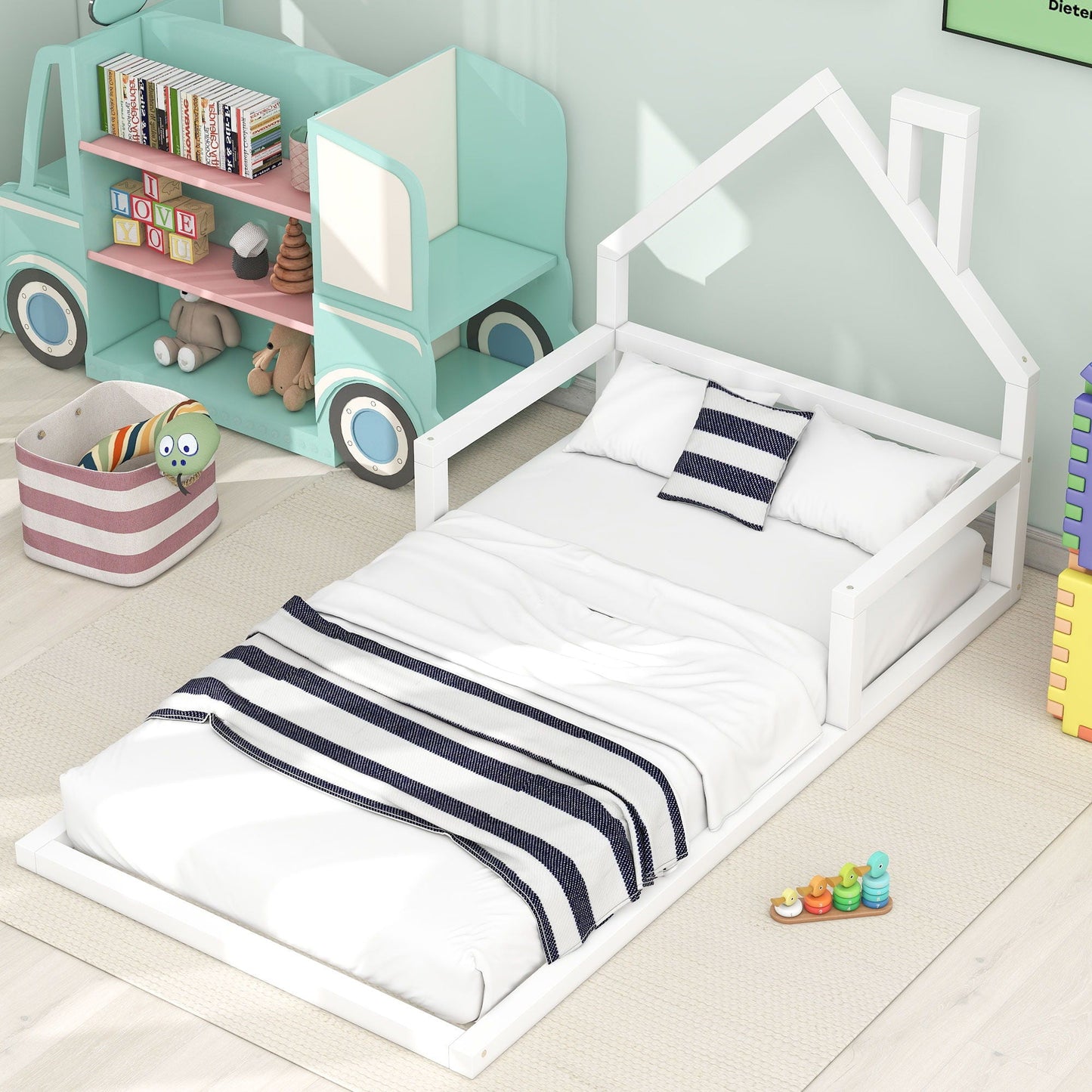 Floor Bed With House Shaped Headboard