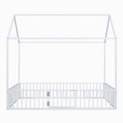 Metal House Bed With Fence And Door