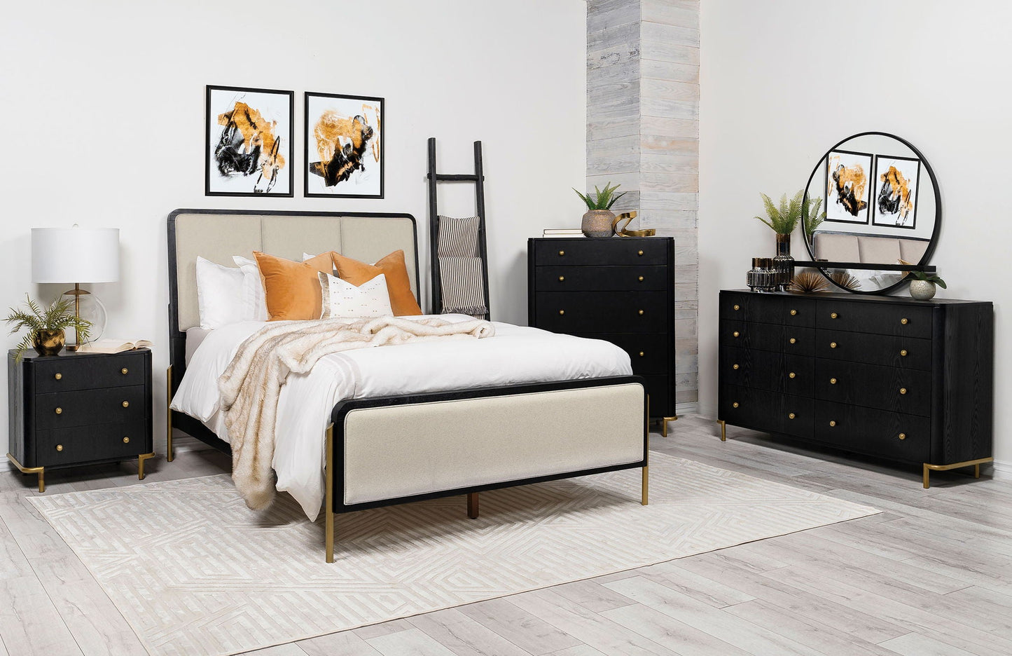 Arini 56-inch Queen Panel Bed Cream and Black