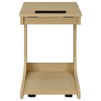 Ralston C-Shaped Lift-Top Sofa Side Table With Casters Light Oak
