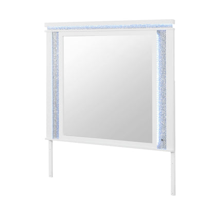 Adalid - Square Shaped Mirror With LED Lighting And Glittered Detailing - White
