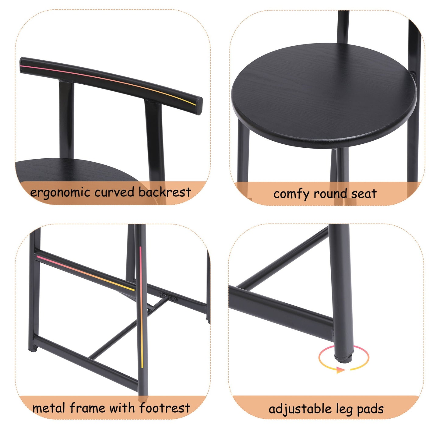 Modern Bar Stools With Backrest For Kitchen (Set of 3)