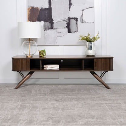 Valna Wood 71-inch TV Stand with Sliding Doors Walnut